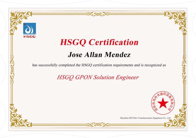 HSGQ   Shenzhen HS Fiber Communication certificate issued to Interactive Loop Telecommunications Services