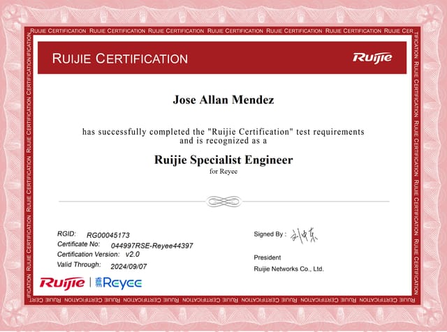 Ruijie Networks certificate issued to Interactive Loop Telecommunications Services